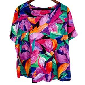 Allison Daley Womens Plus Size 3X Tropical Beach Pink Purple Blouse Shirt Top